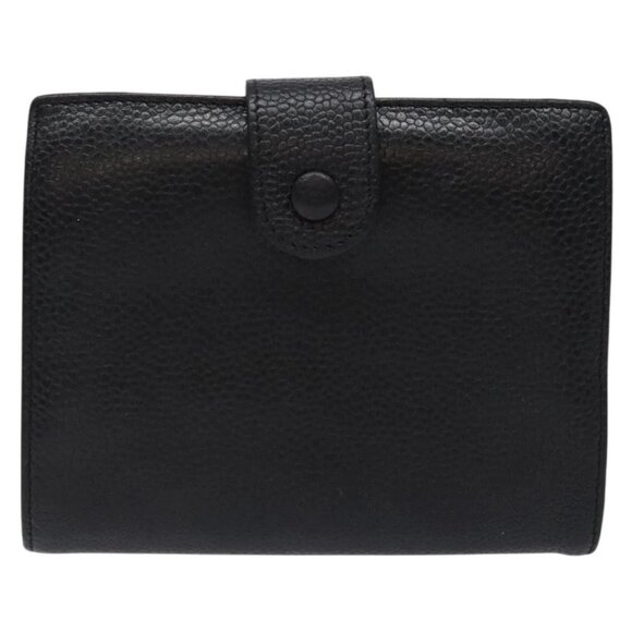 CHANEL Bifold Wallet Grained Calf Skin Black Gold CC Auth main image 10